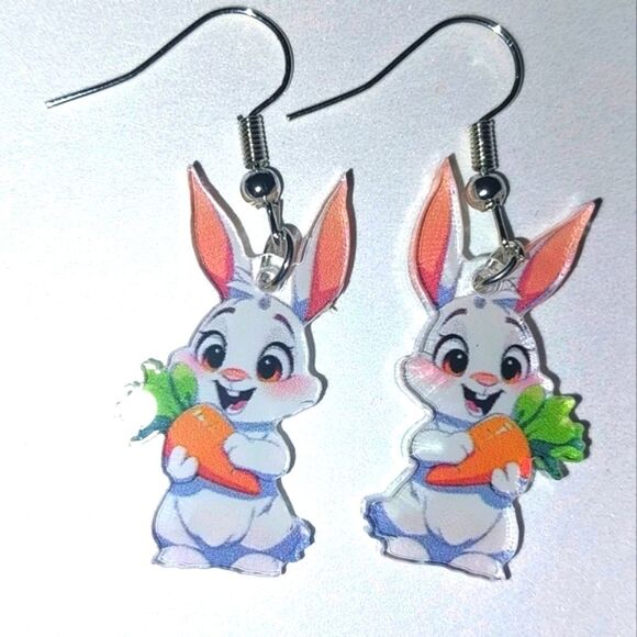 Cute Bunny Carrot Earrings - Picture 8 of 8